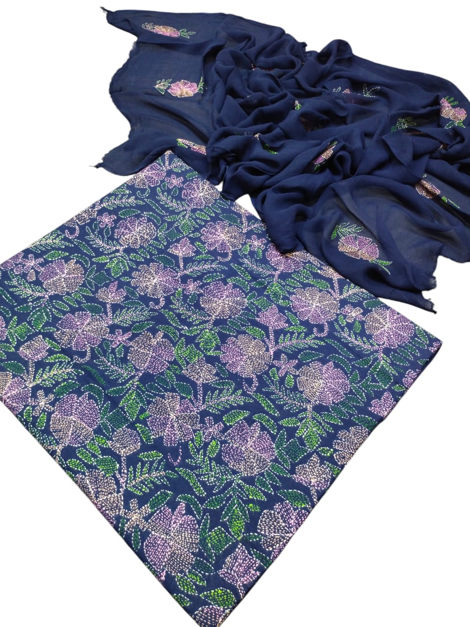 Navy blue colour Kacha indian work collection shirt full jaal shirt dupata & trouser