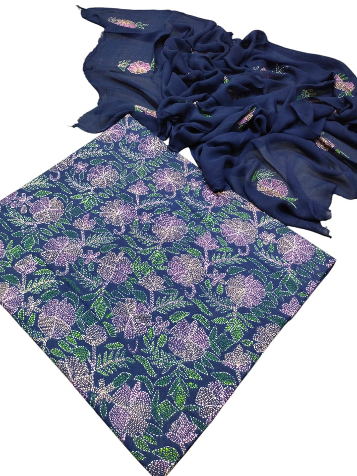 Navy blue colour Kacha indian work collection shirt full jaal shirt dupata & trouser