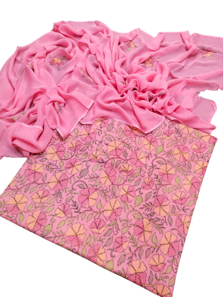 Psatel pink colour Kacha indian work collection shirt full jaal shirt dupata & trouser