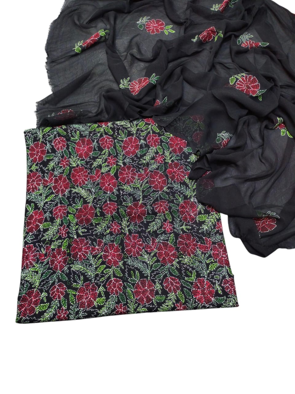 Black colour Kacha indian work collection shirt full jaal shirt dupata & trouser