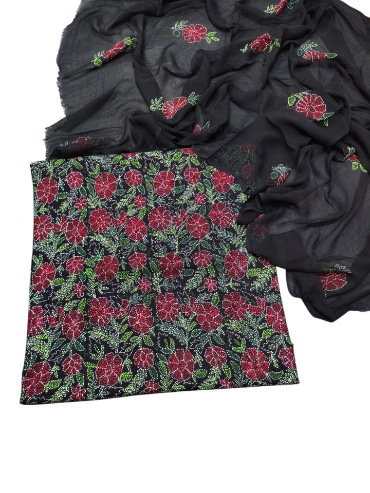 Black colour Kacha indian work collection shirt full jaal shirt dupata & trouser