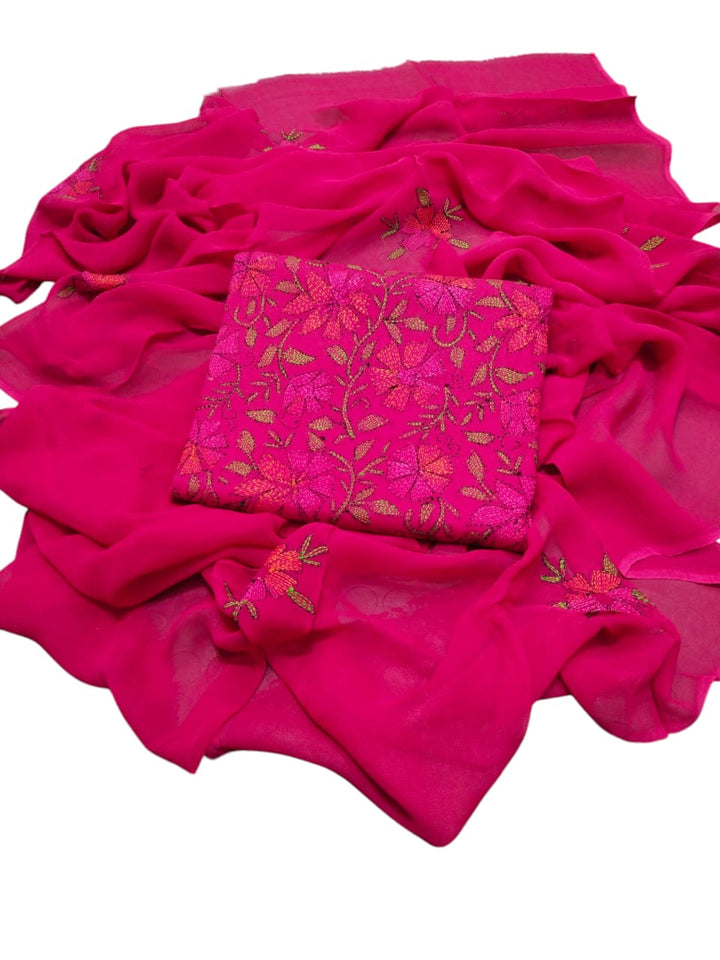 Fuchsia pink colour Kacha indian work collection shirt full jaal shirt dupata & trouser
