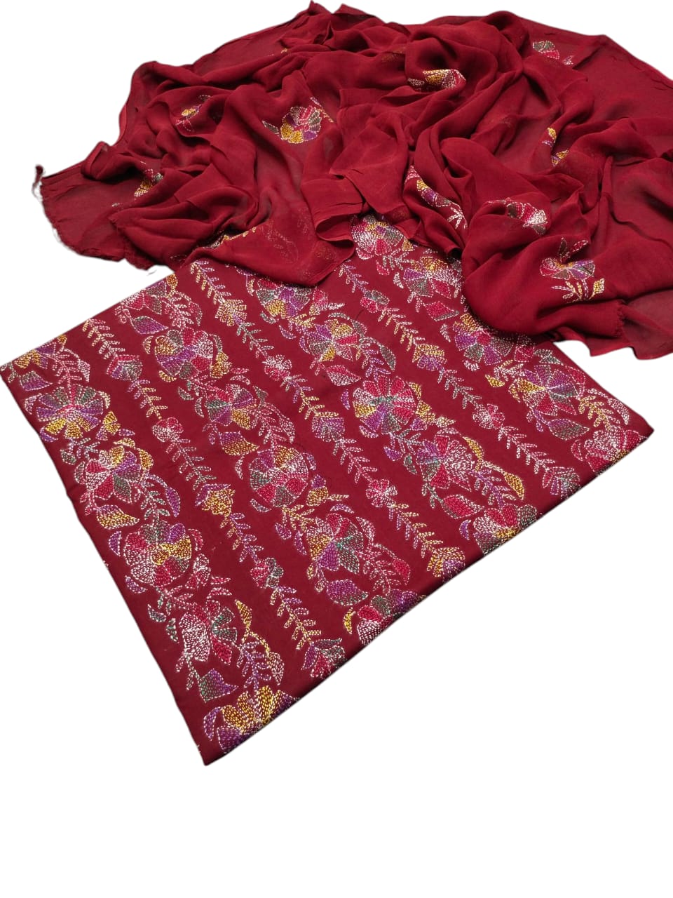 Maroon colour Kacha indian work collection shirt full jaal shirt dupata & trouser