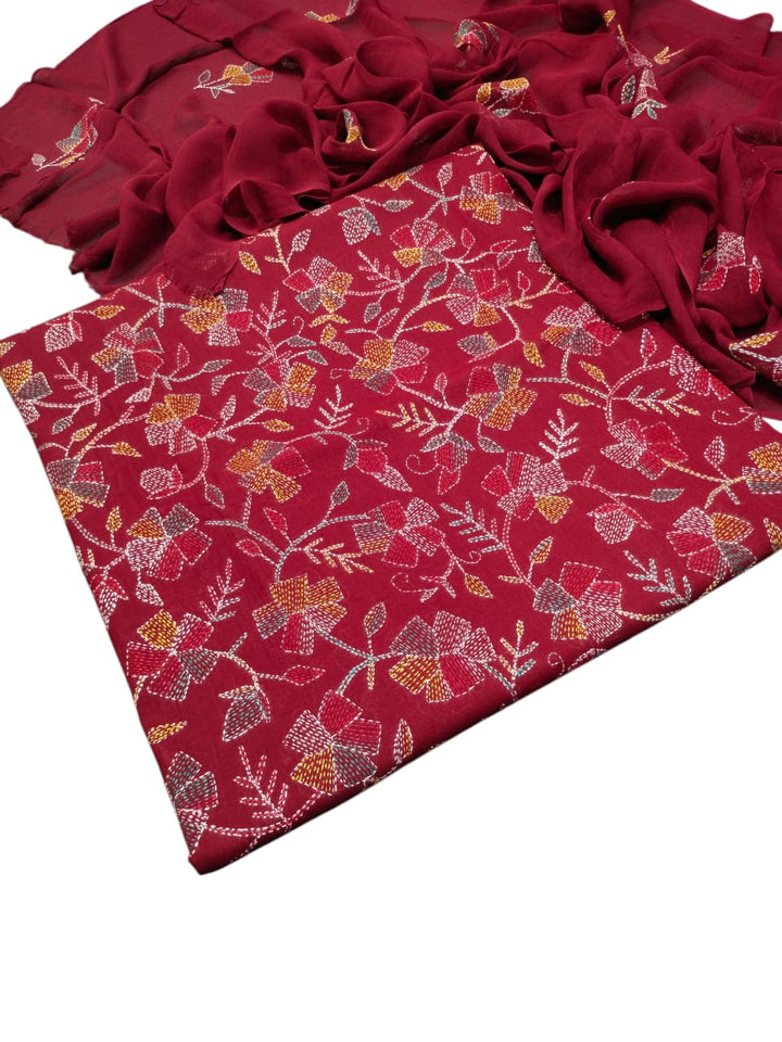 Maroon colour Kacha indian work collection shirt full jaal shirt dupata & trouser