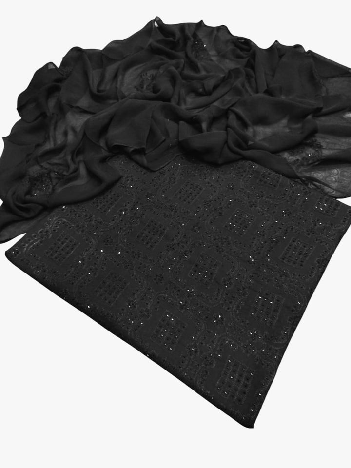 Black colour Handmade cut dana work collection 3pcsuit (shirt dupata &  trouser)