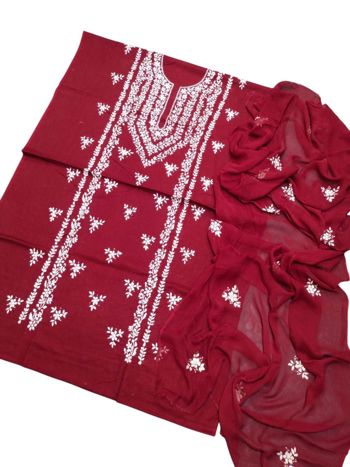 Maroon colour Lawn paka shesha jal work collection shirt dupata & trouser (3pc)