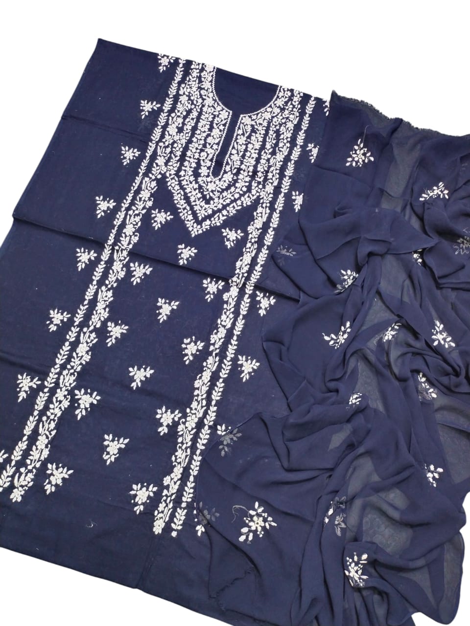 Blue colour Lawn paka shesha jal work collection shirt dupata & trouser (3pc)