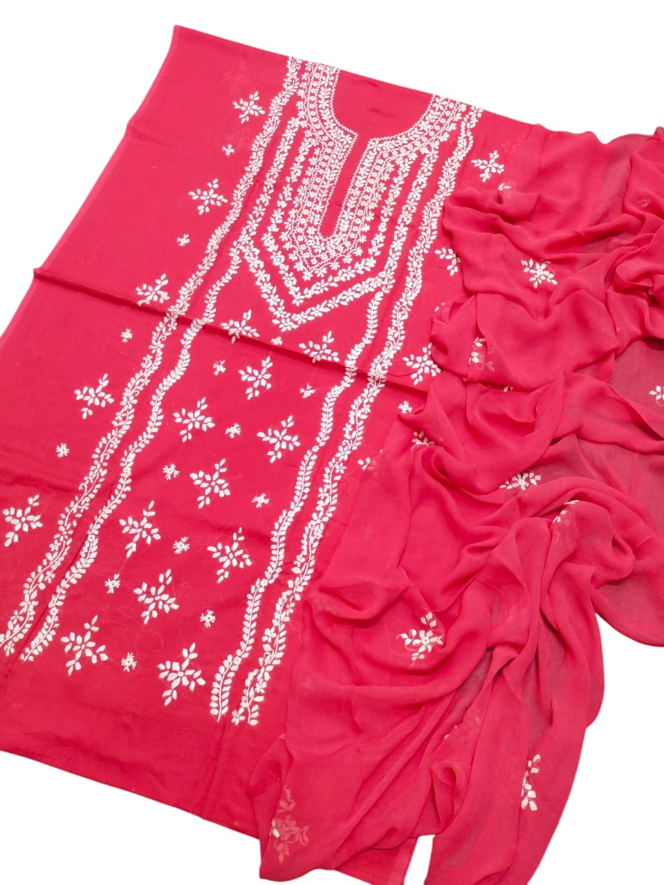 Red colour Lawn paka shesha jal work collection shirt dupata & trouser (3pc)