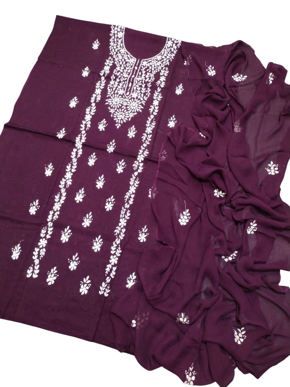 Purple colour Lawn paka shesha jal work collection shirt dupata & trouser (3pc)