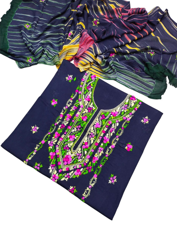 Dark blue colour Handmade pka gulab tanka work collection with tye n dye dupata 3pc