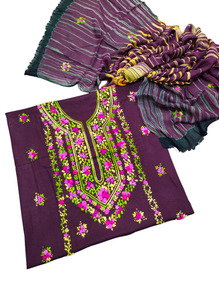 Purple colour Handmade pka gulab tanka work collection with tye n dye dupata 3pc