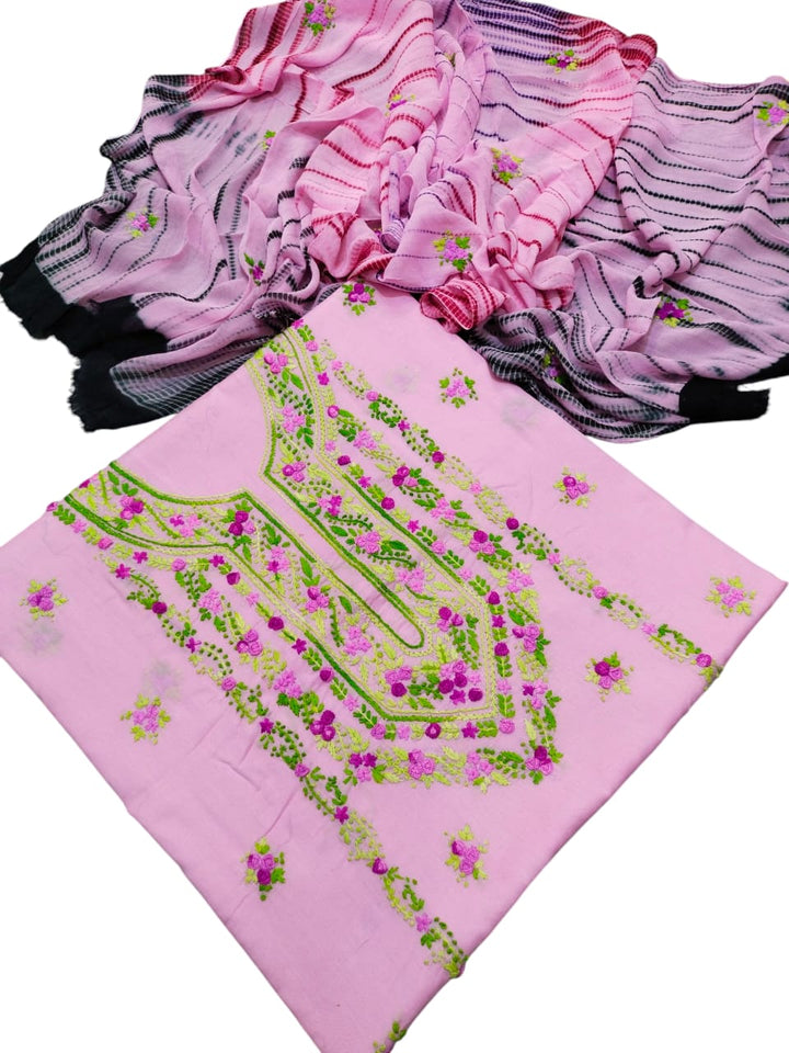 Light pink colour Handmade pka gulab tanka work collection with tye n dye dupata 3pc