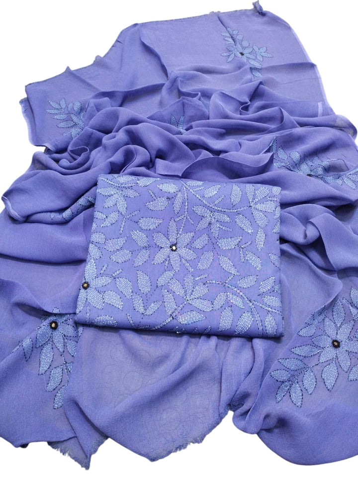 Lavender colour Hand made kacha jaal +mirror work collection 3pc suit (shirt dupata & trouser)