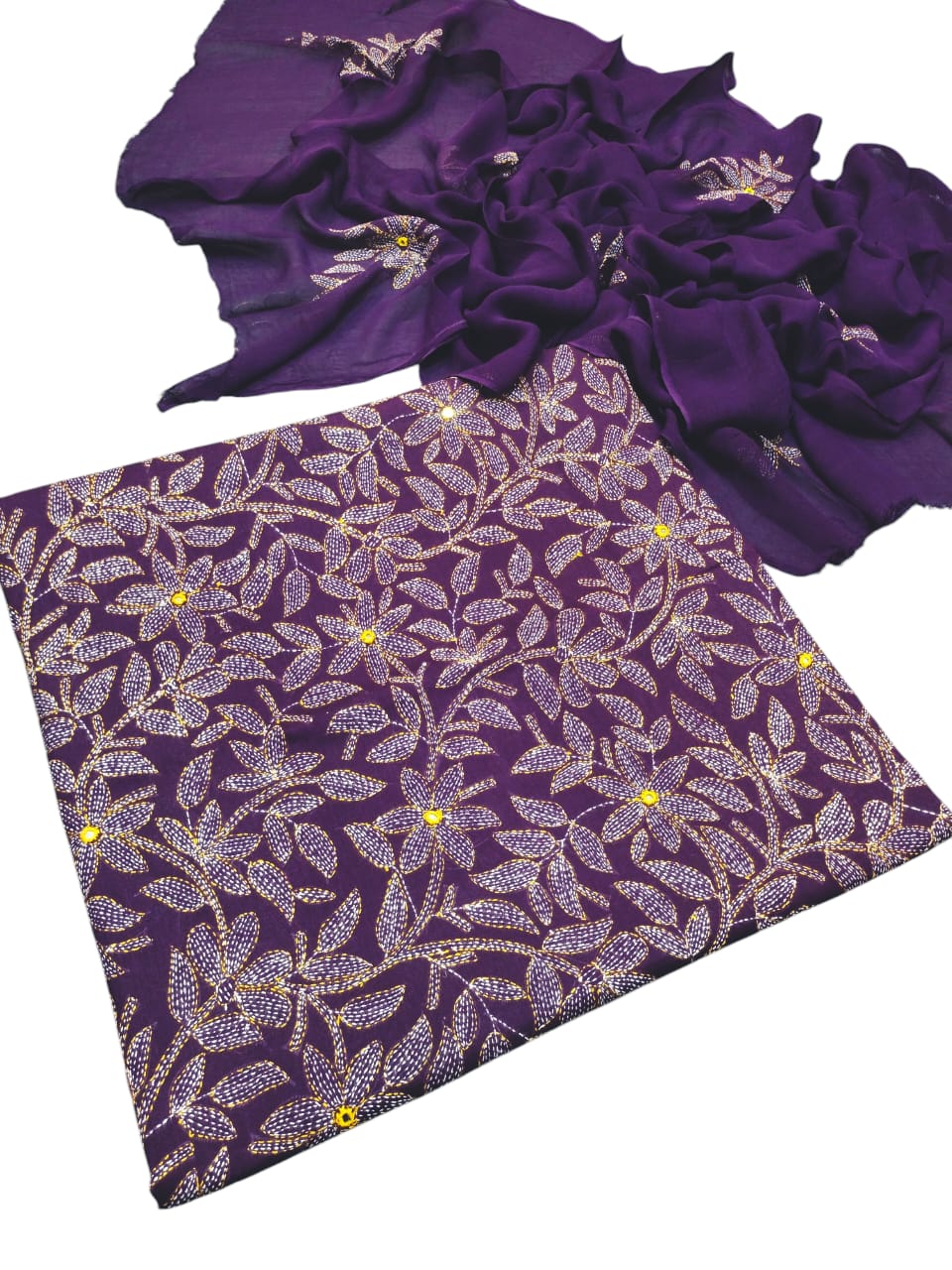 Purple colour Hand made kacha jaal +mirror work collection 3pc suit (shirt dupata & trouser)