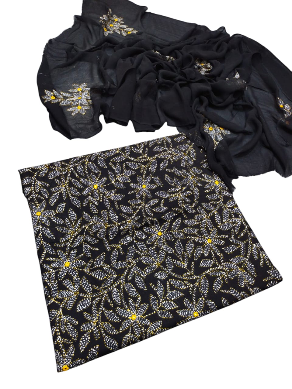 Black colour Hand made kacha jaal +mirror work collection 3pc suit (shirt dupata & trouser)