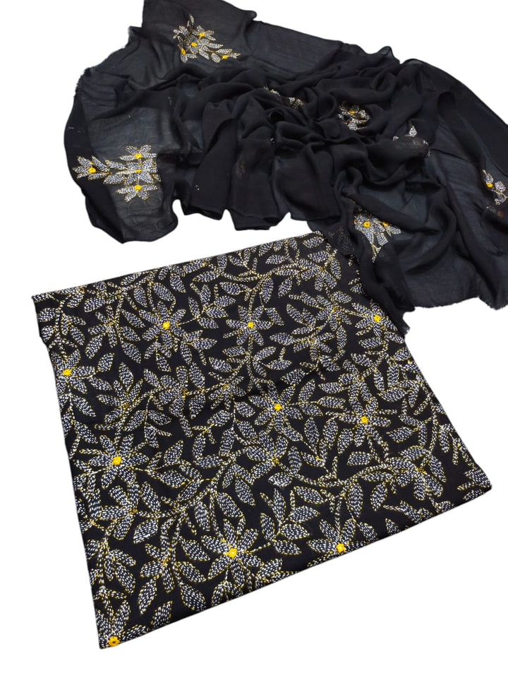 Black colour Hand made kacha jaal +mirror work collection 3pc suit (shirt dupata & trouser)