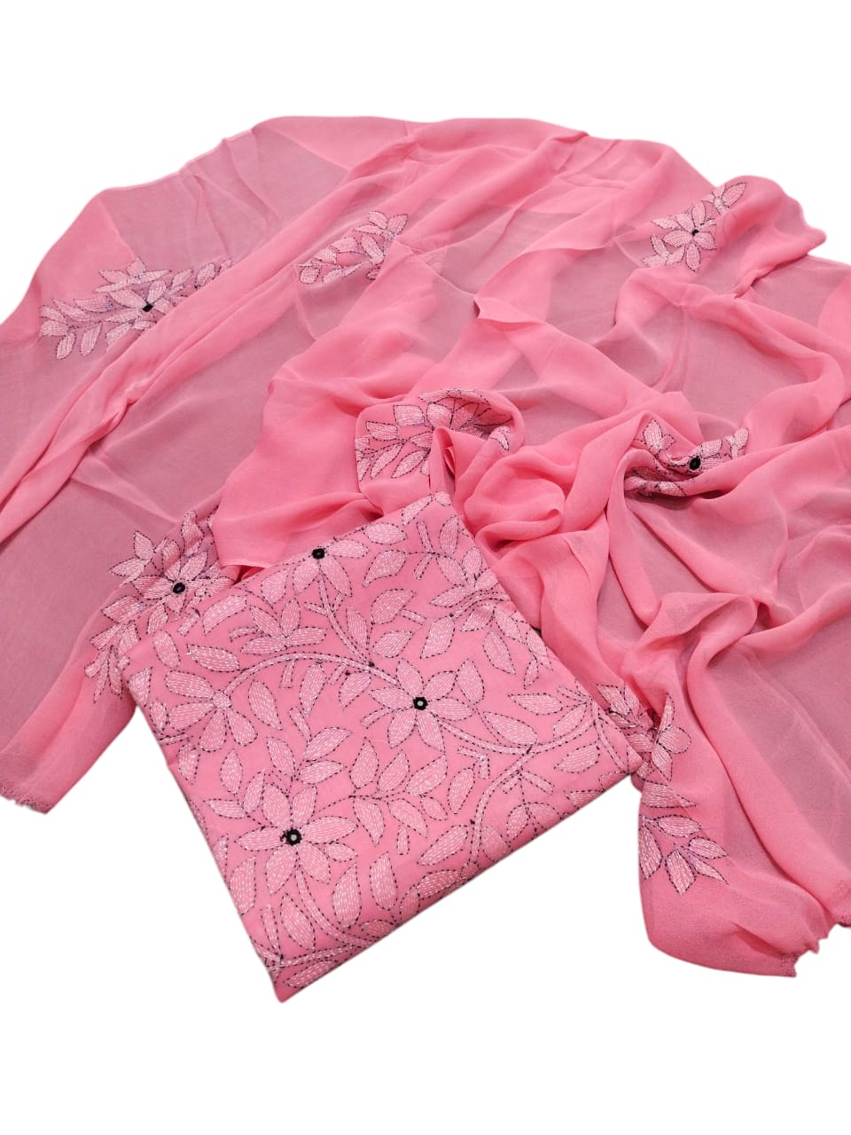 Pink colour Hand made kacha jaal +mirror work collection 3pc suit (shirt dupata & trouser)