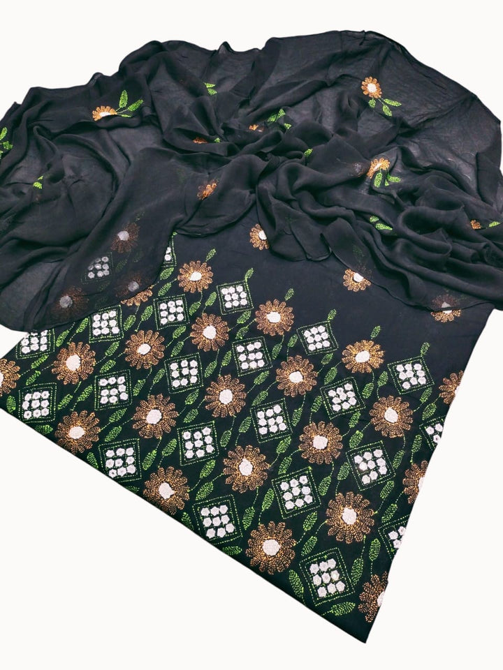 Black colour Lawn kacha boor mirror work collection shirt dupata & trouser (3pc)