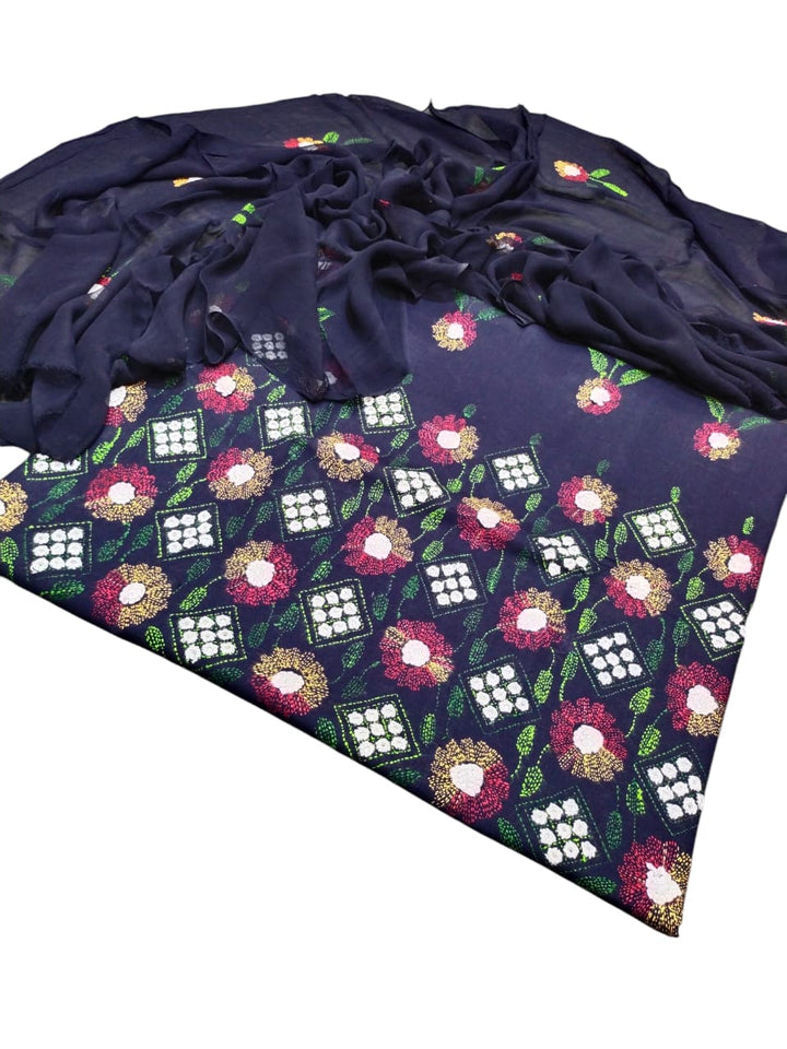 Blue colour Lawn kacha boor mirror work collection shirt dupata & trouser (3pc)