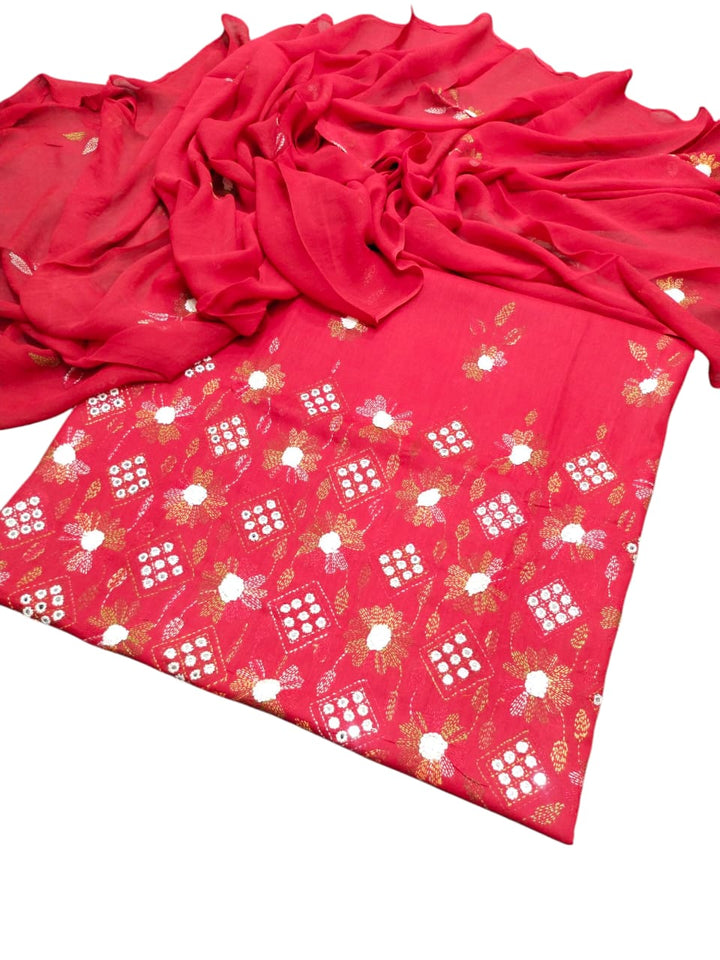 Red colour Lawn kacha boor mirror work collection shirt dupata & trouser (3pc)