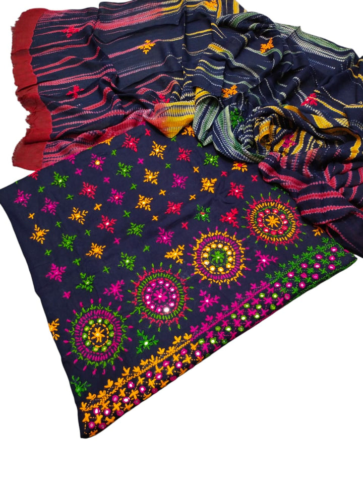 Black colour Handmade sindhi boti chawal tanka work collection with tye n dye dupata 3pc suit (shirt dupata &  trouser)