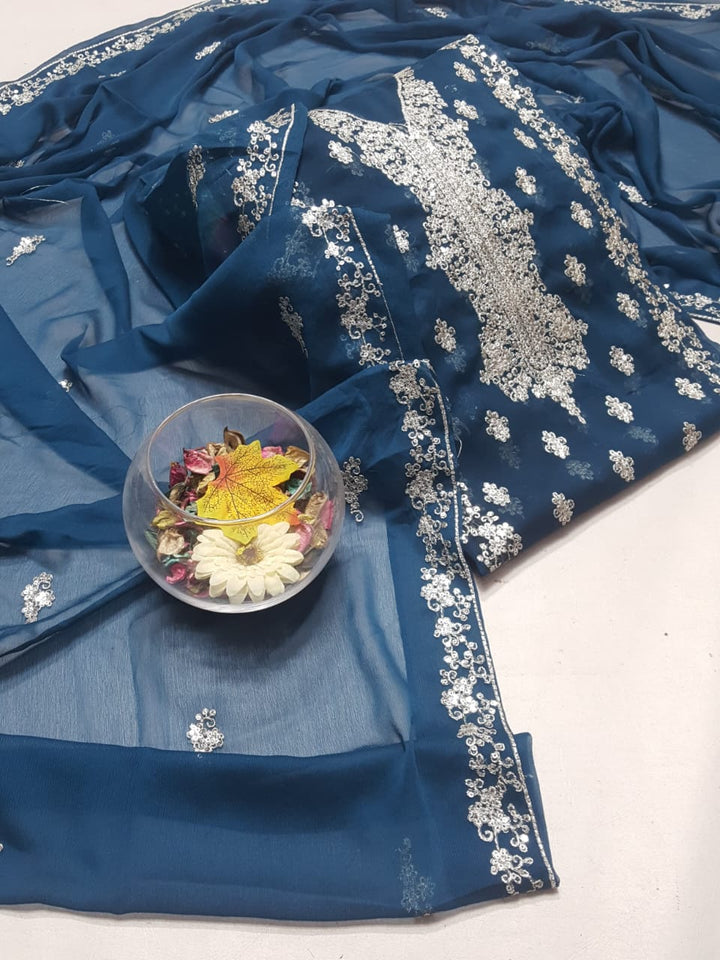 Navy blue colour Beautiful Silver Embroiderd work  suit collection 2pc shirt & Duppata