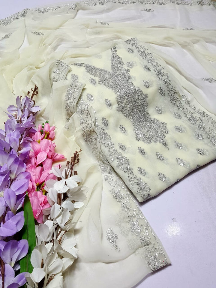 Off white colour Beautiful Silver Embroiderd work  suit collection 2pc shirt & Duppata