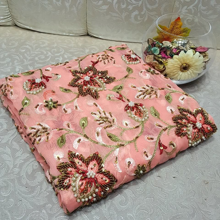 Cavern Pink colour Speader Luxury Cutdana Handmade Chiffon Collection 2piece Shirt & Duppata
