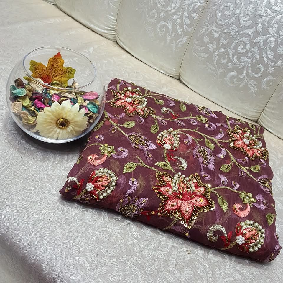 Dark brown colour Speader Luxury Cutdana Handmade Chiffon Collection 2piece Shirt & Duppata