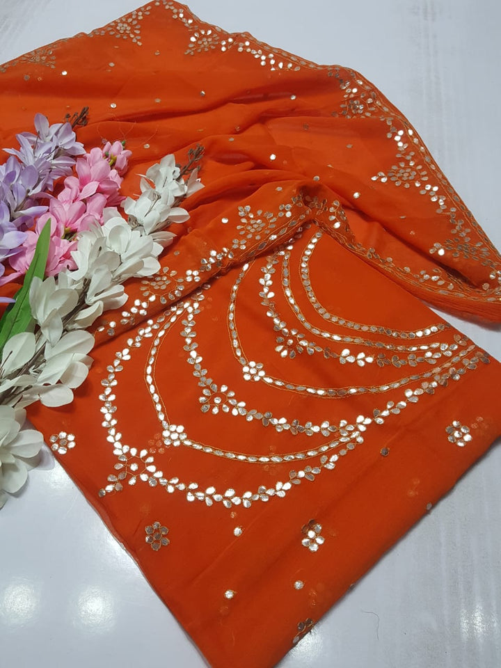 Orange colour HAND EMBROIDERED PRESS GOTTA WORK GALA Daman New Style Shirt & FULL JAAL DUPPATA