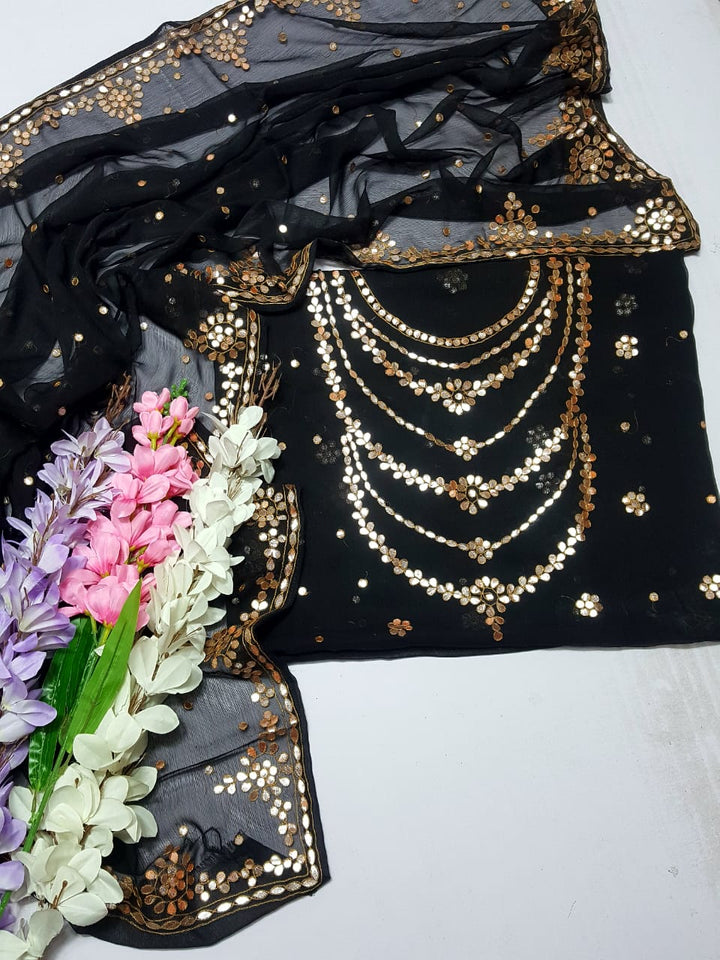 Black colour HAND EMBROIDERED PRESS GOTTA WORK GALA Daman New Style Shirt & FULL JAAL DUPPATA