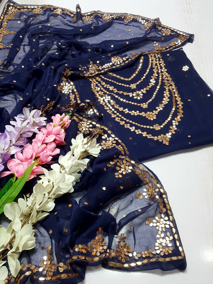 Navy blue colour HAND EMBROIDERED PRESS GOTTA WORK GALA Daman New Style Shirt & FULL JAAL DUPPATA