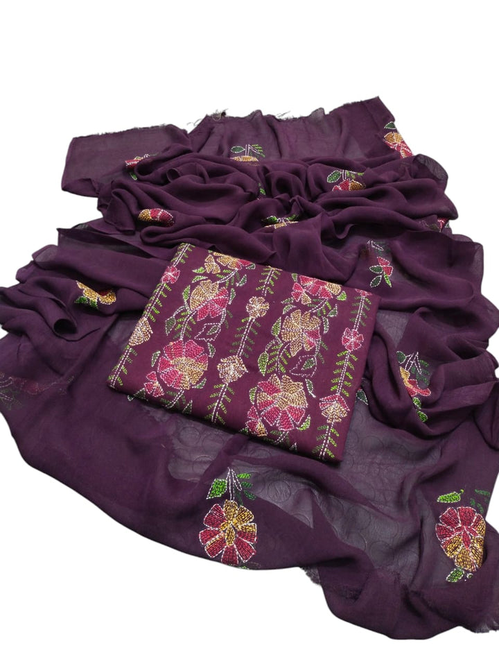 Dark purple colour Kacha indian work collection shirt full jaal shirt dupata & trouser