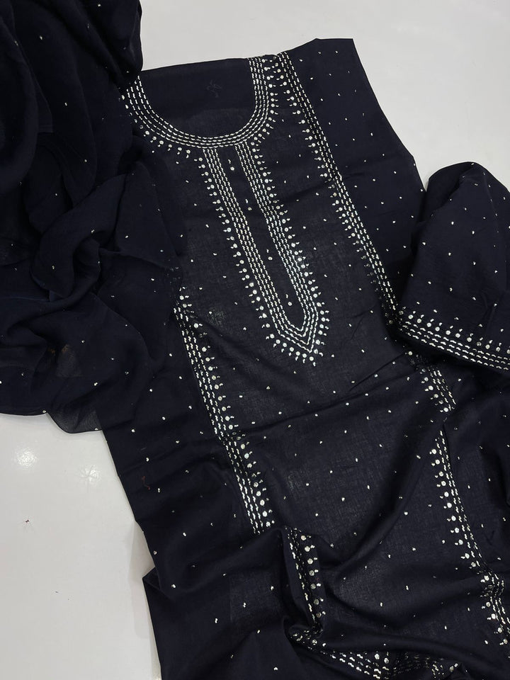 Black colour Hand Embroidery Mukesh Kamdani kurta galla work collection shirt chiffon dupata & trouser 3pc