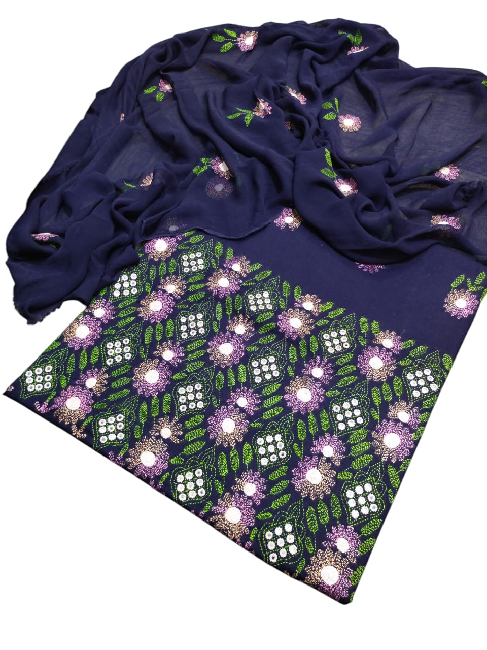 Blue colour Lawn kacha boor mirror work collection shirt dupata & trouser (3pc)
