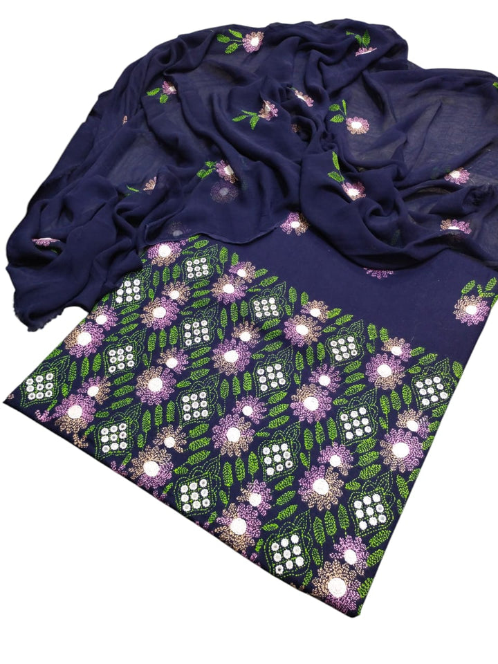 Blue colour Lawn kacha boor mirror work collection shirt dupata & trouser (3pc)